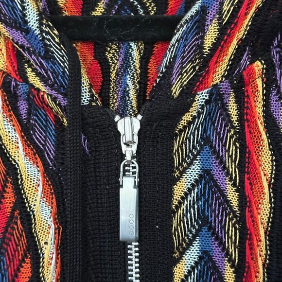 COOGI Sweater Men's 4XL Multicolor 3D Knit Zip Hoodie 100% Mercerized Australia - Picture 3 of 11